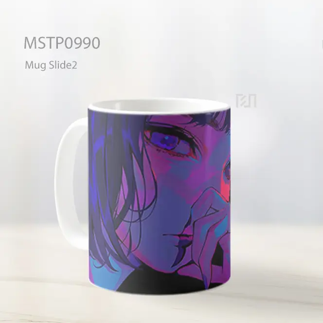 Gadis Anime Penuh Pikiran Lampu Neon Mug MSTP0990 - All-side / Desain