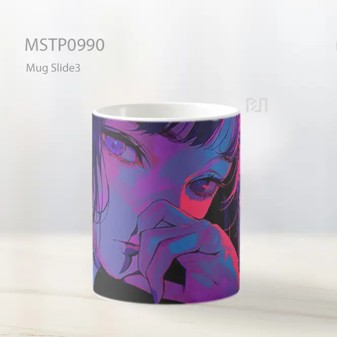 Gadis Anime Penuh Pikiran Lampu Neon Mug MSTP0990 - All-side / Desain