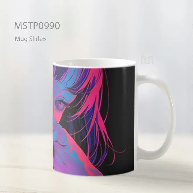 Gadis Anime Penuh Pikiran Lampu Neon Mug MSTP0990 - All-side / Desain