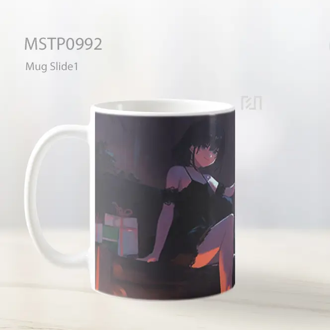 Gadis Anime Pohon Natal Latar Hitam Mug MSTP0992 - All-side / Desain