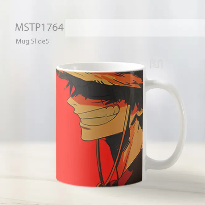 Luffy Topi Jerami Senyum Siluet Latar Merah Mug MSTP1764 - All-side / Desain