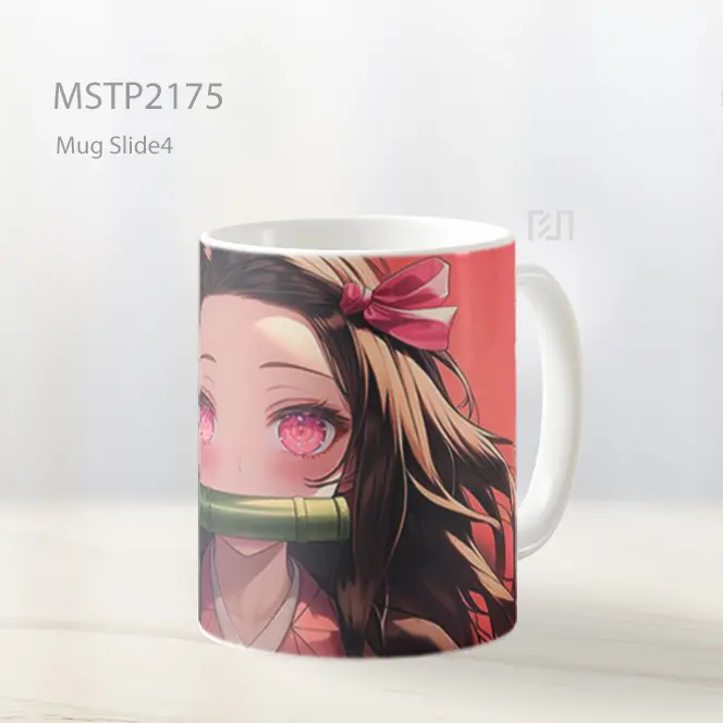 Nezuko Imut Latar Merah Muda Mug MSTP2175