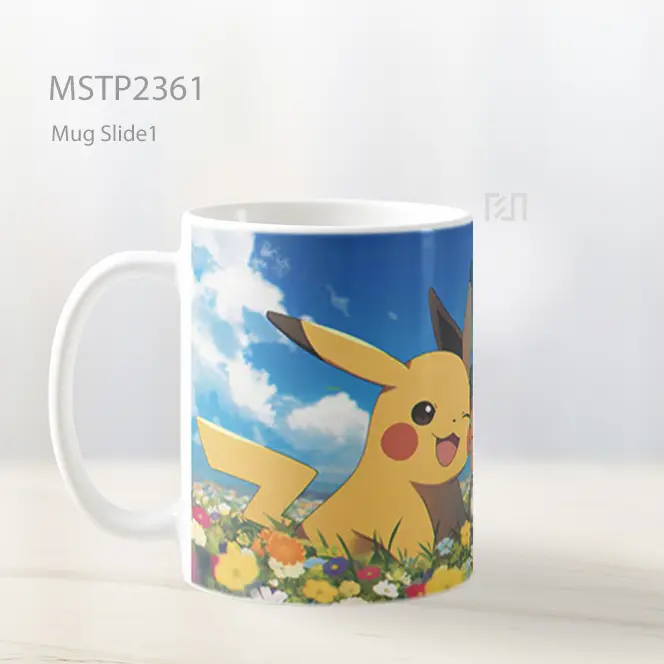 Pikachu And Eevee Bunga Ceria Mug MSTP2361 - All-side / Desain