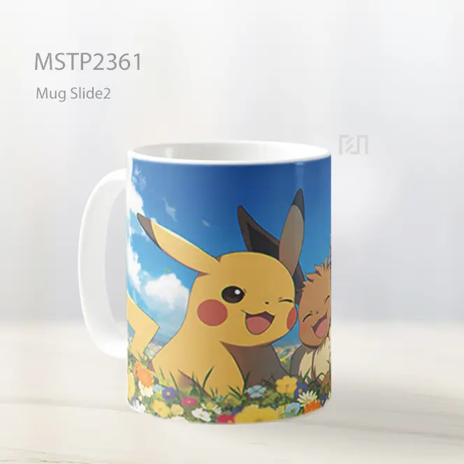 Pikachu And Eevee Bunga Ceria Mug MSTP2361 - All-side / Desain