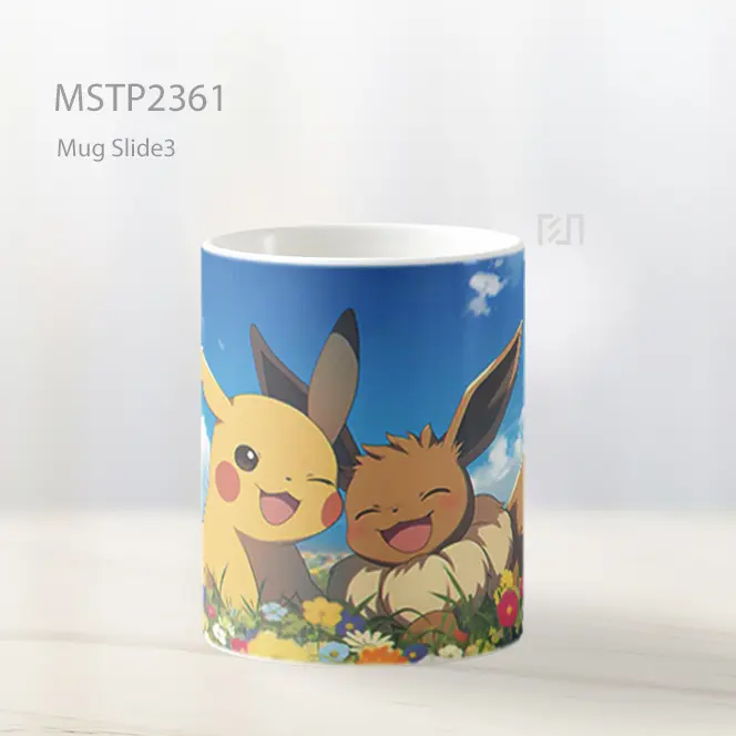 Pikachu And Eevee Bunga Ceria Mug MSTP2361 - All-side / Desain