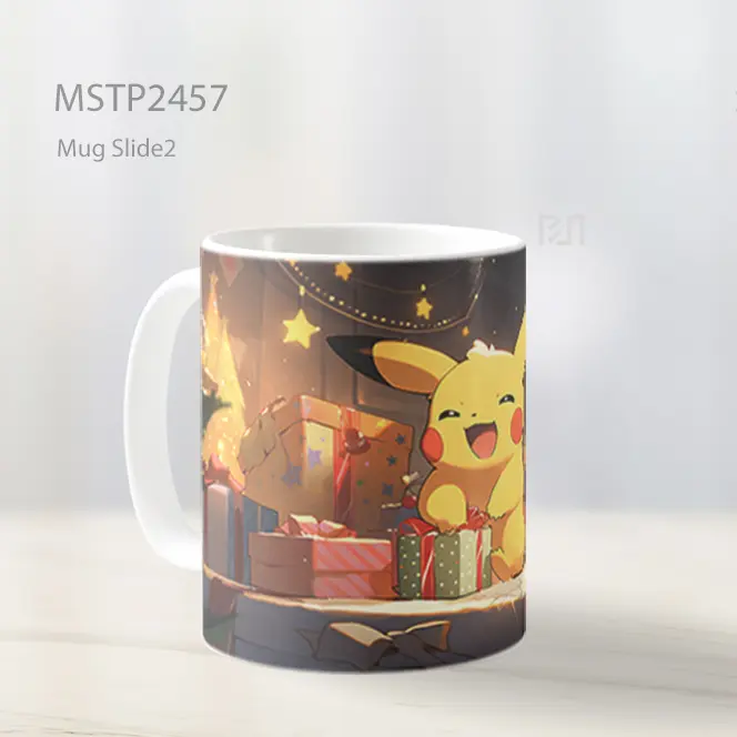 Pokemon Pikachu Dengan Hadiah Natal Mug MSTP2457 - All-side / Desain