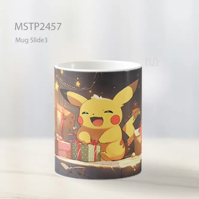 Pokemon Pikachu Dengan Hadiah Natal Mug MSTP2457 - All-side / Desain