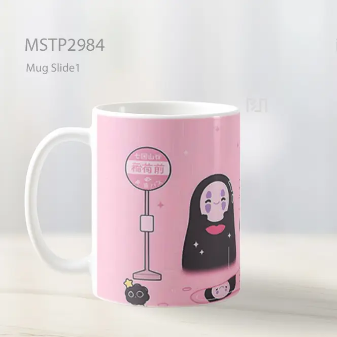 Totoro And No Face Studio Ghibli Hujan Pink Mug MSTP2984 - All-side / Desain