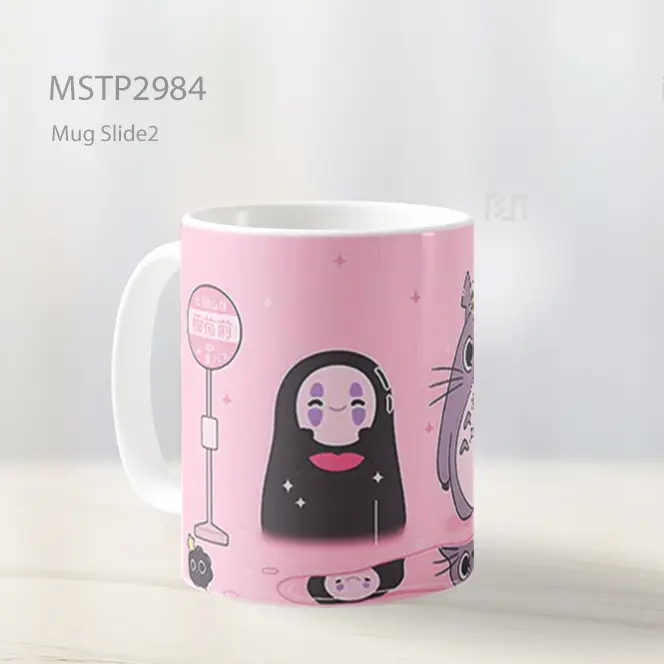 Totoro And No Face Studio Ghibli Hujan Pink Mug MSTP2984 - All-side / Desain