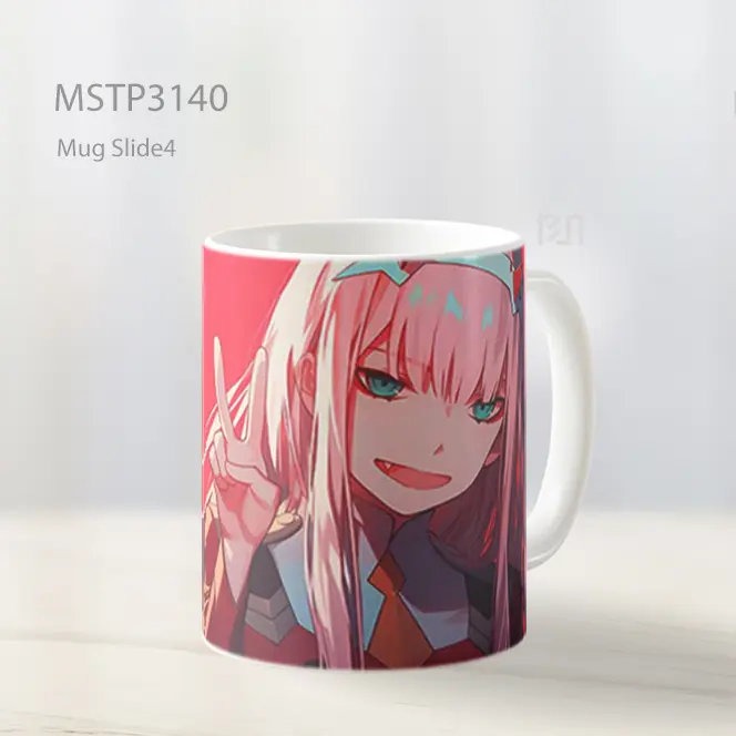 Zero Two Peace Sign Red Background Mug MSTP3140
