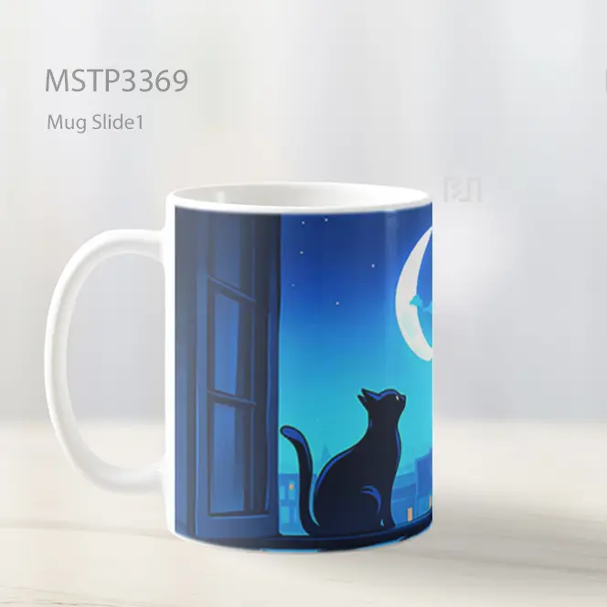 Kucing Hitam Menatap Bulan Purnama Mug MSTP3369 - All-side / Desain