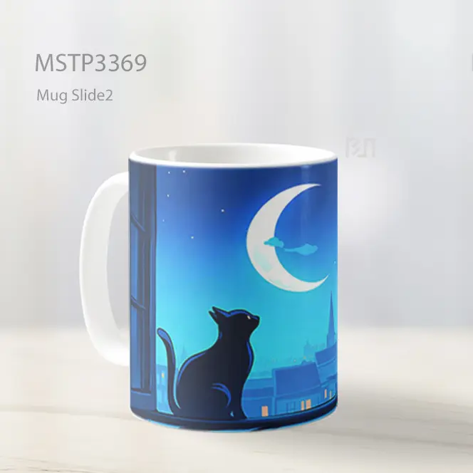 Kucing Hitam Menatap Bulan Purnama Mug MSTP3369 - All-side / Desain