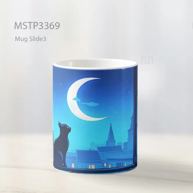 Kucing Hitam Menatap Bulan Purnama Mug MSTP3369 - All-side / Desain