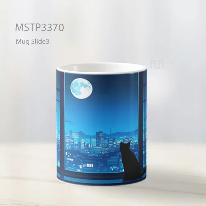Kucing Hitam Menunggu Malam Mug MSTP3370 - All-side / Desain