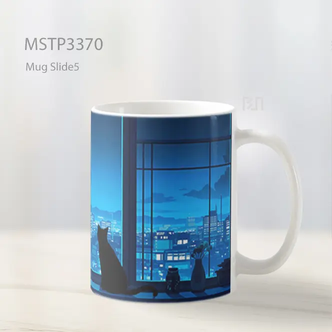 Kucing Hitam Menunggu Malam Mug MSTP3370 - All-side / Desain