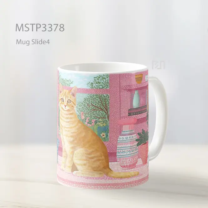 Kucing Oranye Di Dapur Pink Mug MSTP3378