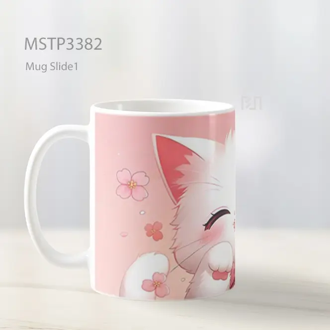 Kucing Putih Pita Pink Mug MSTP3382 - All-side / Desain