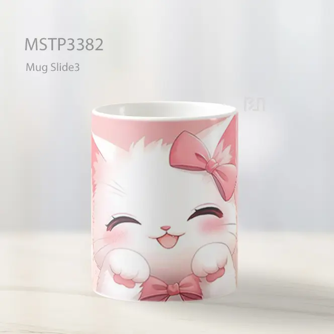 Kucing Putih Pita Pink Mug MSTP3382 - All-side / Desain