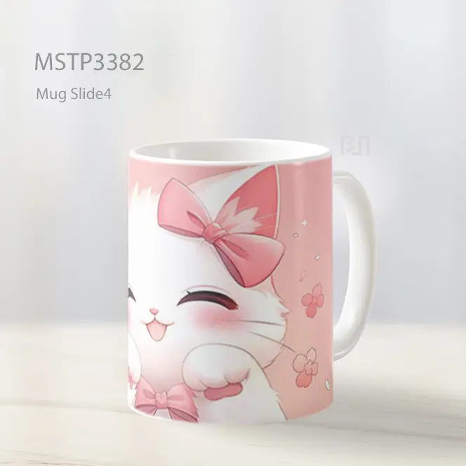 Kucing Putih Pita Pink Mug MSTP3382