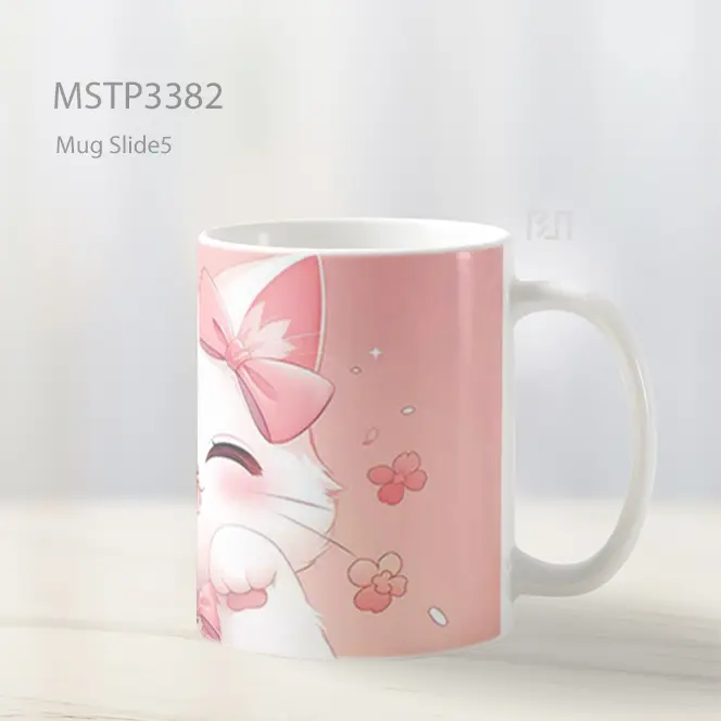 Kucing Putih Pita Pink Mug MSTP3382 - All-side / Desain