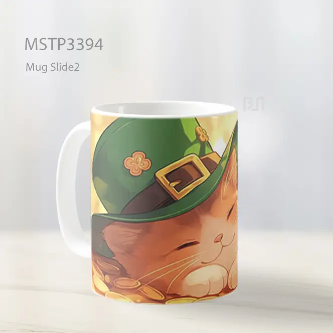 Kucing Topi Hijau Mug MSTP3394 - All-side / Desain
