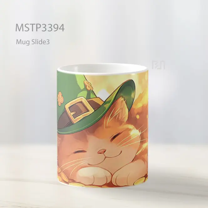 Kucing Topi Hijau Mug MSTP3394 - All-side / Desain