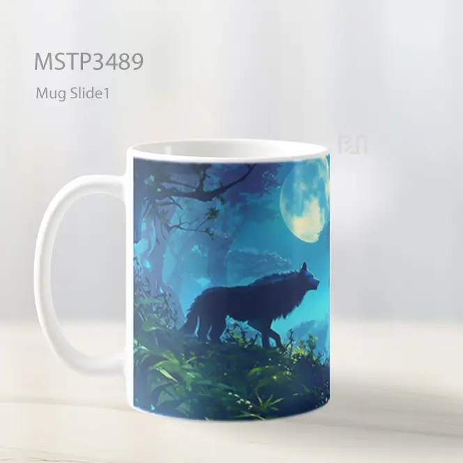 Serigala Bulan Biru Mug MSTP3489 - All-side / Desain