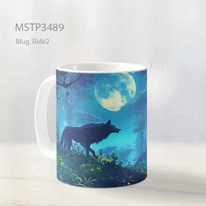 Serigala Bulan Biru Mug MSTP3489 - All-side / Desain