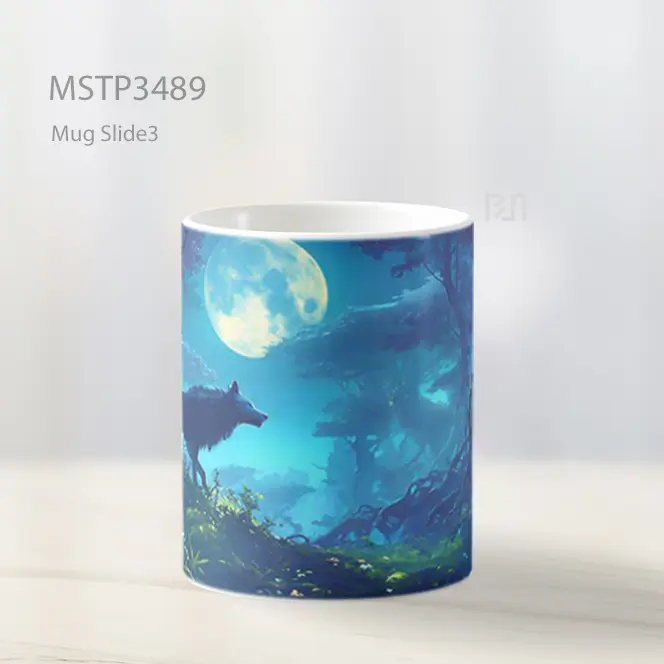 Serigala Bulan Biru Mug MSTP3489 - All-side / Desain