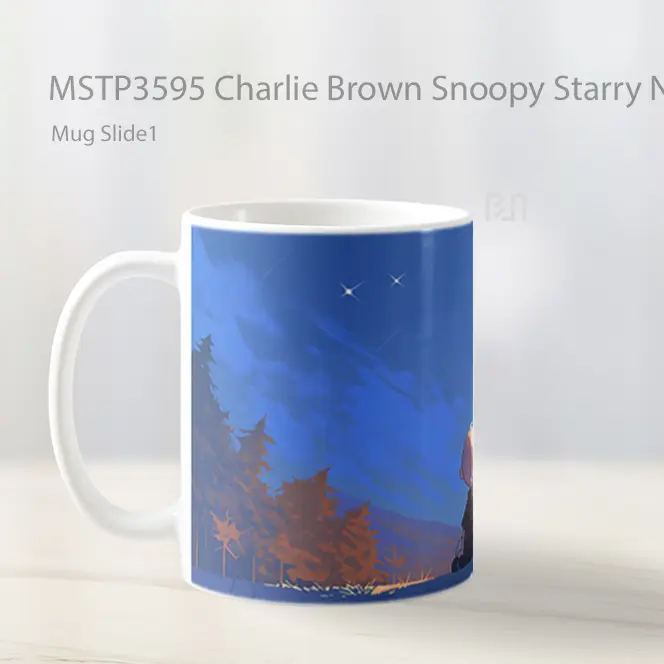 Charlie Brown Snoopy Starry Night Mug Gelas Keramik MSTP3595 - All-side / Desain