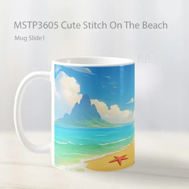 Cute Stitch On The Beach Mug Gelas Keramik MSTP3605 - All-side / Desain