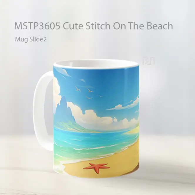 Cute Stitch On The Beach Mug Gelas Keramik MSTP3605 - All-side / Desain