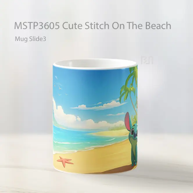 Cute Stitch On The Beach Mug Gelas Keramik MSTP3605 - All-side / Desain