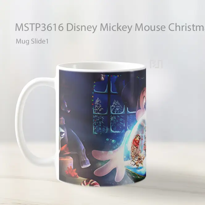 Disney Mickey Mouse Christmas Snow Globe Mug Gelas Keramik MSTP3616 - All-side / Desain