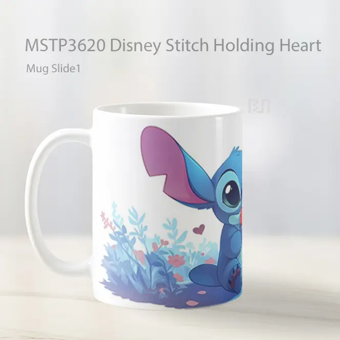 Disney Stitch Holding Heart Mug Gelas Keramik MSTP3620 - All-side / Desain