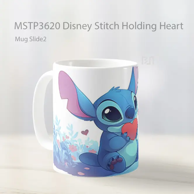 Disney Stitch Holding Heart Mug Gelas Keramik MSTP3620 - All-side / Desain