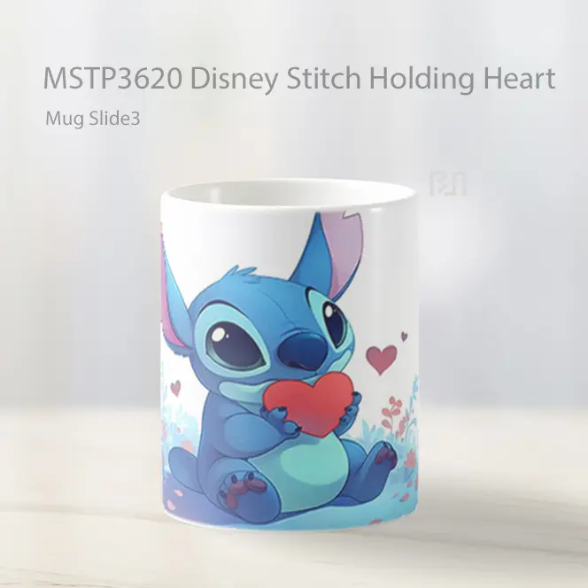 Disney Stitch Holding Heart Mug Gelas Keramik MSTP3620 - All-side / Desain