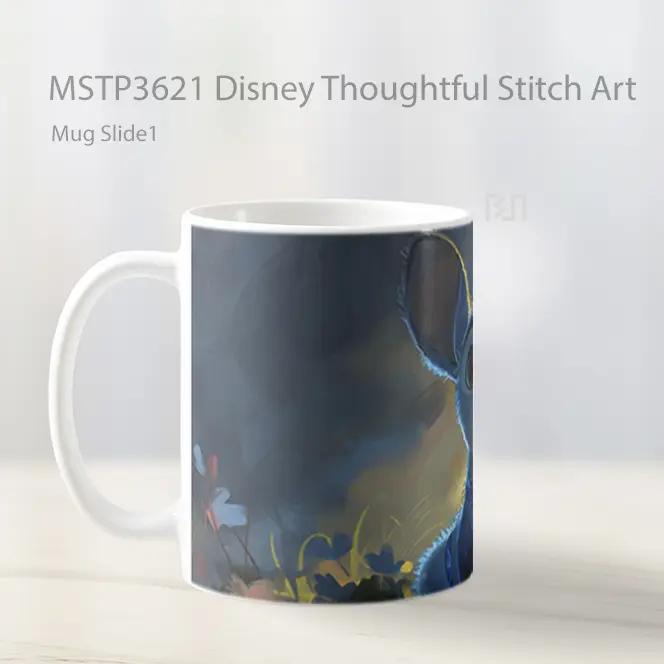 Disney Thoughtful Stitch Art Mug Gelas Keramik MSTP3621 - All-side / Desain
