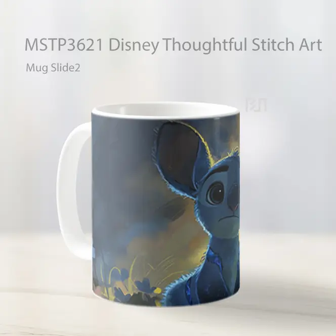 Disney Thoughtful Stitch Art Mug Gelas Keramik MSTP3621 - All-side / Desain