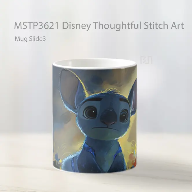 Disney Thoughtful Stitch Art Mug Gelas Keramik MSTP3621 - All-side / Desain