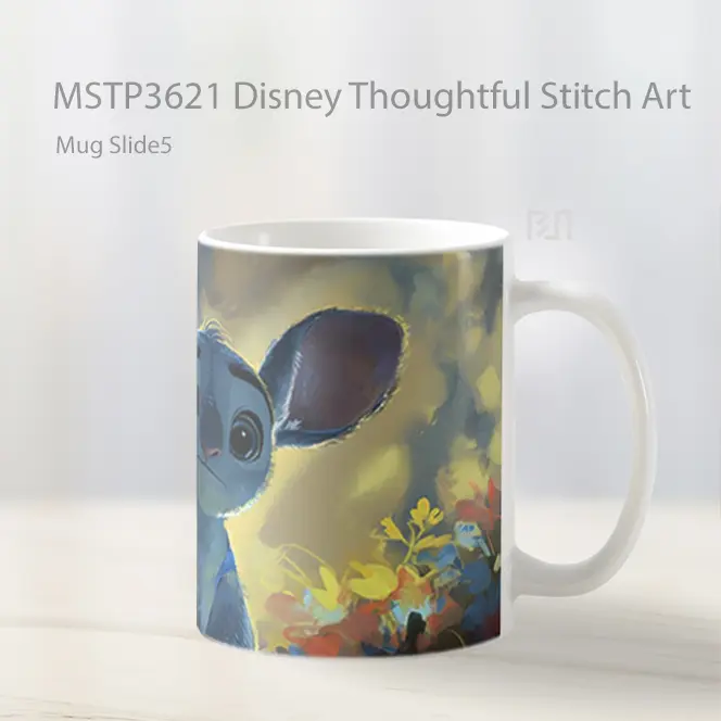 Disney Thoughtful Stitch Art Mug Gelas Keramik MSTP3621 - All-side / Desain