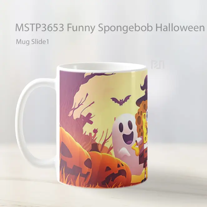 Funny Spongebob Halloween Costume Mug Gelas Keramik MSTP3653 - All-side / Desain