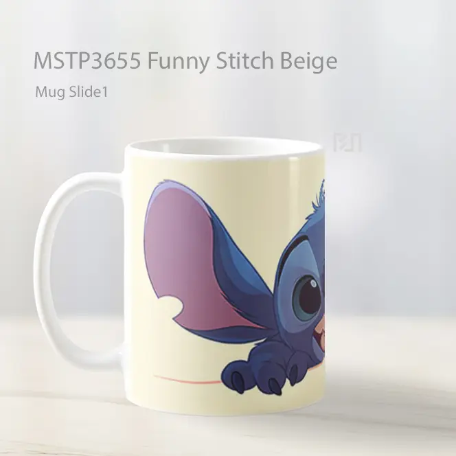 Funny Stitch Beige Mug Gelas Keramik MSTP3655 - All-side / Desain