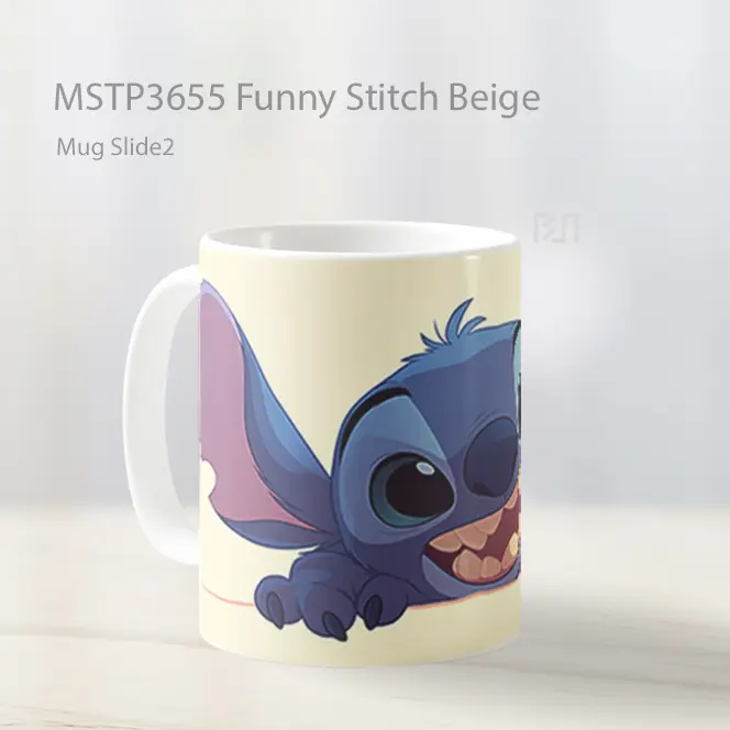 Funny Stitch Beige Mug Gelas Keramik MSTP3655 - All-side / Desain