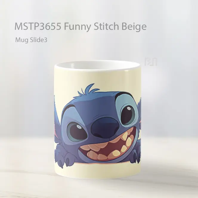 Funny Stitch Beige Mug Gelas Keramik MSTP3655 - All-side / Desain