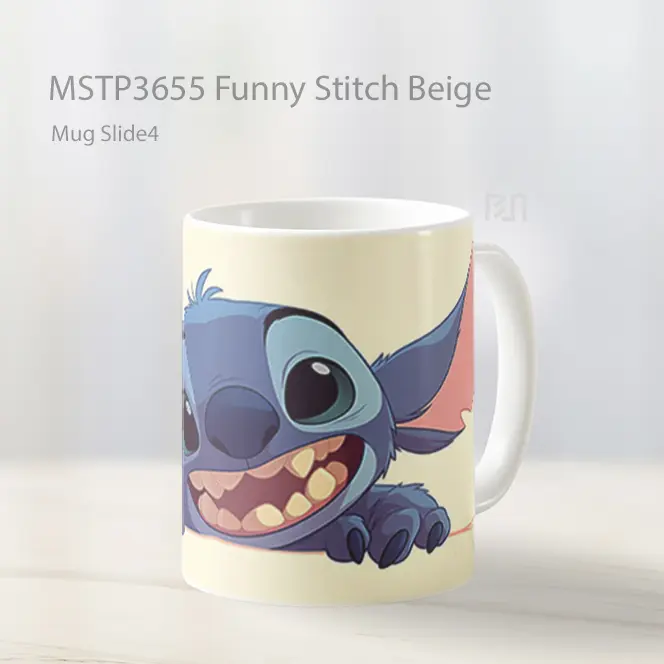 Funny Stitch Beige Mug Gelas Keramik MSTP3655