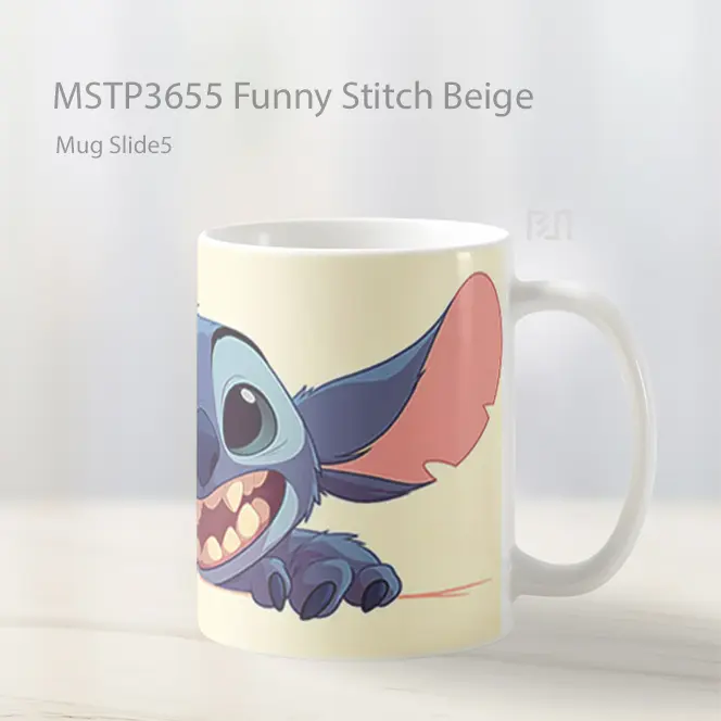 Funny Stitch Beige Mug Gelas Keramik MSTP3655 - All-side / Desain