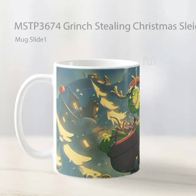 Grinch Stealing Christmas Sleigh Mug Gelas Keramik MSTP3674 - All-side / Desain