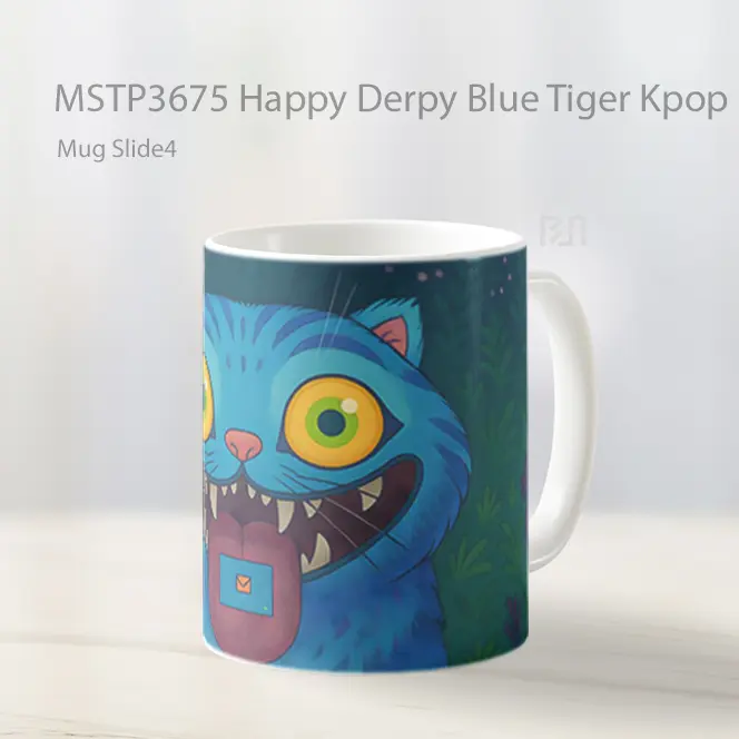Happy Derpy Blue Tiger Kpop Demon Hunters Mug Gelas Keramik MSTP3675