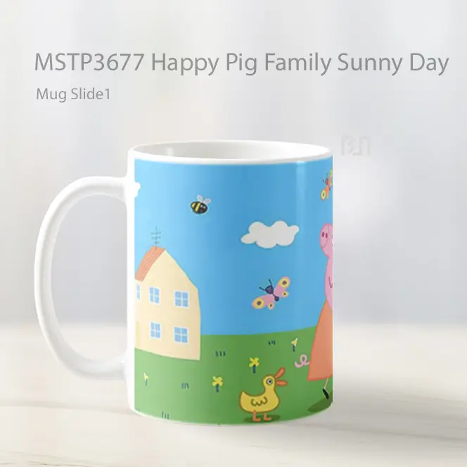 Happy Pig Family Sunny Day Mug Gelas Keramik MSTP3677 - All-side / Desain